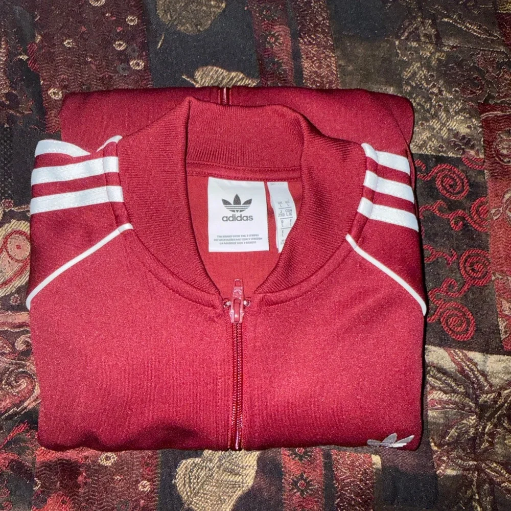 Adidas Performance Maroon/White Striped Full-Zip Track Jacket